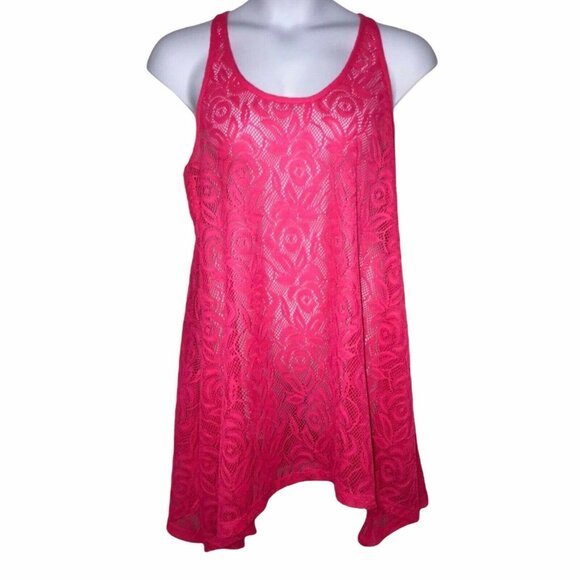 OP Other - OP Ocean Pacific Swimsuit CoverUp Juniors L 11 13 Hot Pink Floral Beach Tank